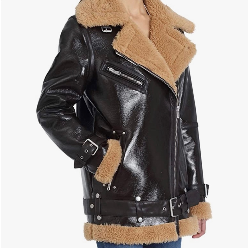 Avec Les Filles Women's Oversized Faux Leather Biker Jacket Size Medium